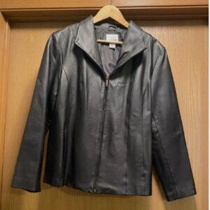 East 5th Womens LARGE 100% Leather Jacket Black Zip Up Lined Rachel from friends